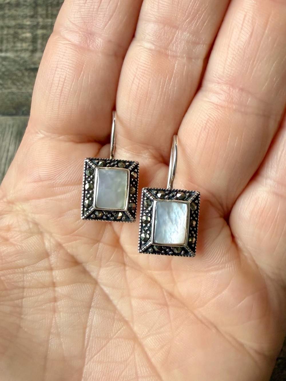 Vintage Mother of Pearl and Marcasite Earrings